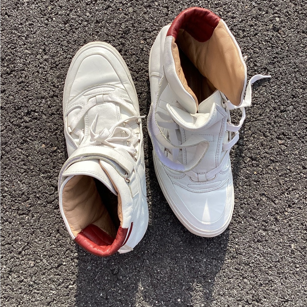 Bally White High-Top Sneakers with Red Collar